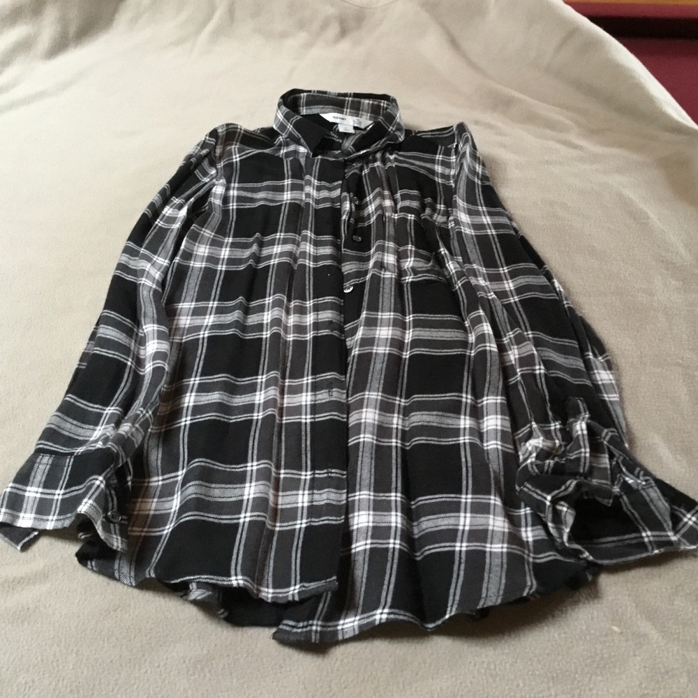 Black and White Plaid Button-Up Shirt